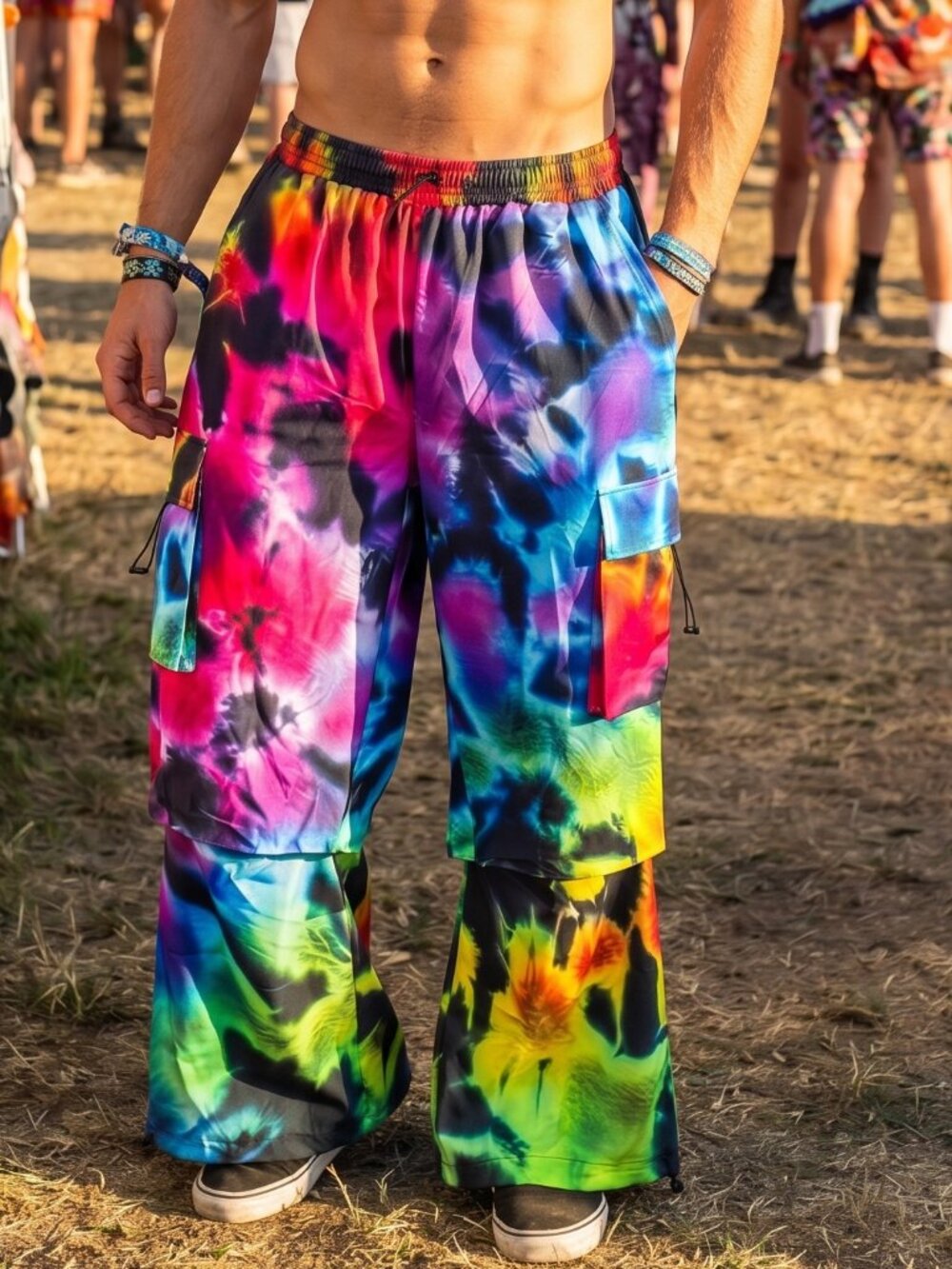 Conceptual Subculture Tie Dye Lightweight  Pants Size XL Rainbow Waterproof
